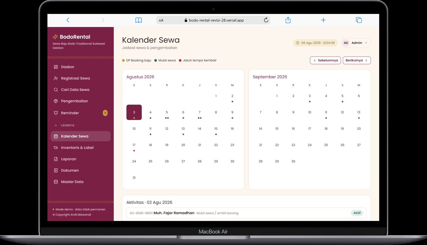 Kalender Sewa Desktop