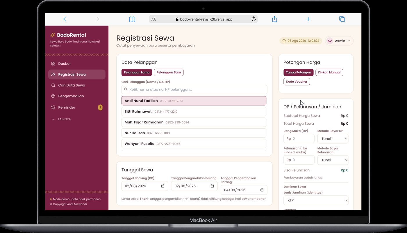 Registrasi Sewa BodoRental